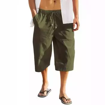 Европейские и американские мужские хлопчатобумажные и льняные пляжные шорты с множеством карманов (Издание 2024 г.) L