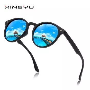 Европейские и американские мужские и женские модные круглые красочные поляризованные солнцезащитные очки чёрный