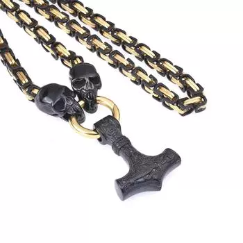 Европейские и американские мужские мужские подвески из нержавеющей стали с подвеской в виде громового молота викингов в стиле хип-хоп, панк, ожерелье с головой черепа, индивидуальность 90
