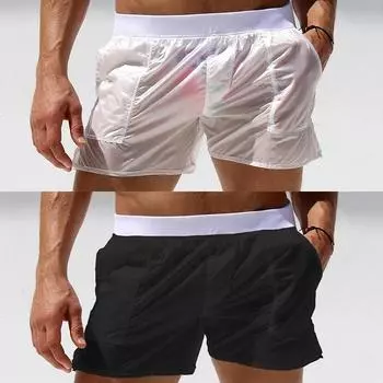 Европейские и американские мужские плавки, полностью прозрачный дизайн, модные мужские шорты, универсальная подкладка, спортивные брюки, пляжные плавки L чёрный