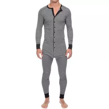 Европейские и американские мужские полосатые пижамы-комбинезоны: Длинный рукав, домашняя одежда осень/зима 2025 L белый