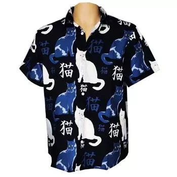 Европейские и американские мужские винтажные топы с цифровой печатью и короткими рукавами S синий