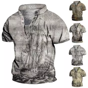 Европейские и американские мужские винтажные топы с цифровой печатью и короткими рукавами L