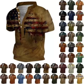 Европейские и американские мужские винтажные топы с цифровой печатью и короткими рукавами XL чёрный