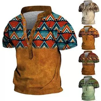 Европейские и американские мужские винтажные топы с цифровой печатью и короткими рукавами L жёлтый