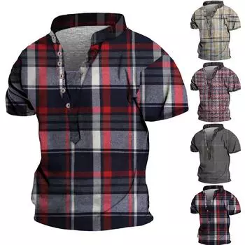 Европейские и американские мужские винтажные топы с цифровой печатью и короткими рукавами M серый