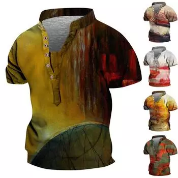 Европейские и американские мужские винтажные топы с цифровой печатью и короткими рукавами L