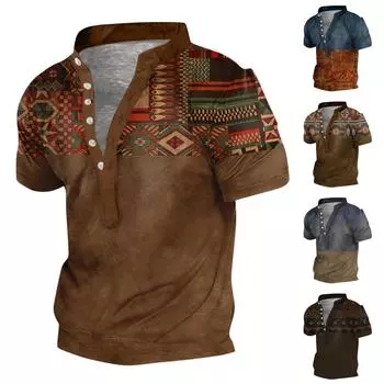 Европейские и американские мужские винтажные топы с цифровой печатью и короткими рукавами L серый