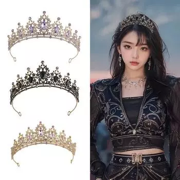 Европейские и американские невесты, корона для волос, тиара, стразы на день рождения, темная корона, наряд на Хэллоуин, аксессуары в стиле барокко