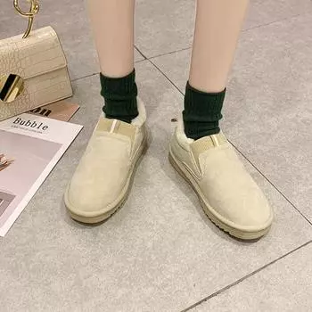 Европейские и американские низкие хлопковые ботинки 2024 года, зимние утолщенные матовые теплые плоские ботинки для снега, женские ботинки из вулканизированного хлопка 35 бежевый