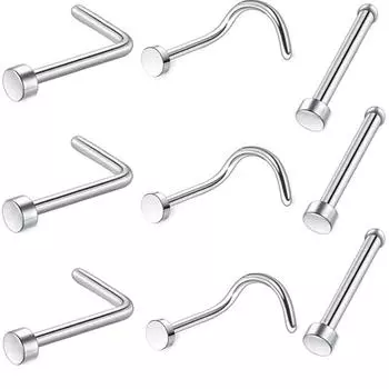 Европейские и американские носовые гвозди из нержавеющей стали с плоской головкой, носовые иглы, носовые кольца, серьги, прямой изгиб, полюс, носовой кулон, ювелирные изделия