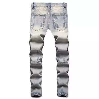 Европейские и американские ностальгические синие рваные джинсы на коленях, мужская уличная мода, индивидуальные брюки-нищие, ретро-трендовые брюки S
