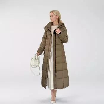 Европейские и американские новые хлопчатобумажные изделия, женские зимние утолщенные и удлиненные хлопчатобумажные изделия длиной до колена M хаки
