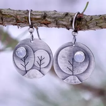 Европейские и американские новые креативные серьги с геометрическим кругом и мультяшным лесом, милые серьги для девочек