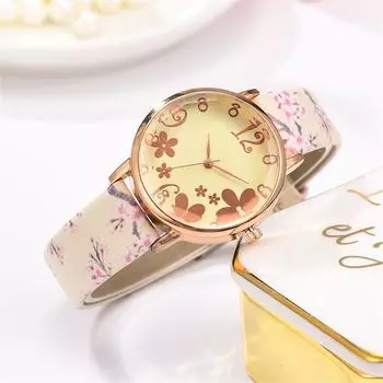 Европейские и американские новые модные тенденции с принтом, женские кварцевые часы бежевый