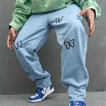 Европейские и американские новые ретро повседневные джинсы мужские американские свободные брюки широкие брюки для мужчин 28 светло-синий