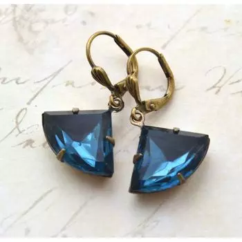 Европейские и американские новые серьги в форме веера с синими кристаллами для женщин, длинные серьги в стиле меньшинства, французские серьги в стиле ретро для женщин
