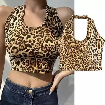 Европейские и американские новые сексуальные топы с леопардовым принтом, маленькая кофточка с воротником на шее S