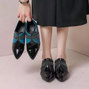 Европейские и американские новые заостренные туфли с глубоким носком и толстым каблуком женские туфли на среднем каблуке 2024 весна и осень светлый роскошный универсальный цвет 34 чёрный