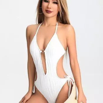 Европейские и американские облегающие сексуальные цельные купальники для женщин S белый
