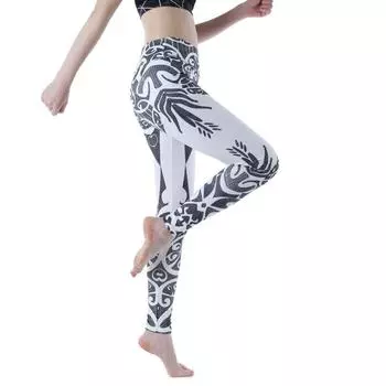 Европейские и американские онлайн-узкие брюки для йоги с красным принтом и высокой талией, супер эластичный узор, модные фитнес-штаны XS чёрный