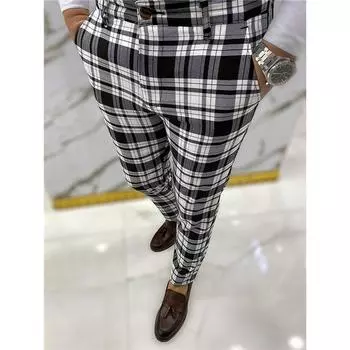 Европейские и американские осенне-зимние мужские повседневные принтованные брюки в полоску со средней посадкой, узкие брюки L