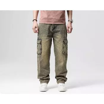 Европейские и американские осенне-зимние новые свободные, толстые и большие брюки для скейтбординга в стиле хип-хоп 2024 года 30