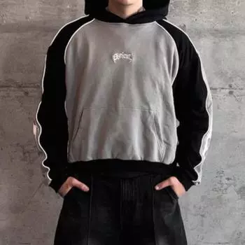 Европейские и американские осенне-зимние толстовки с цветными блоками и длинными рукавами для мужчин и женщин M чёрный