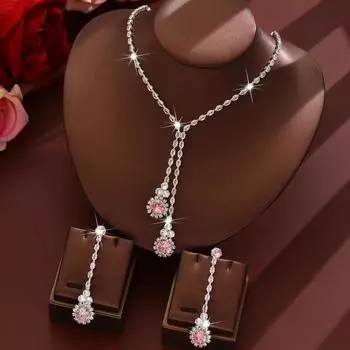 Европейские и американские ожерелья серьги комплект короткая ключичная цепочка женские аксессуары для платья розовый