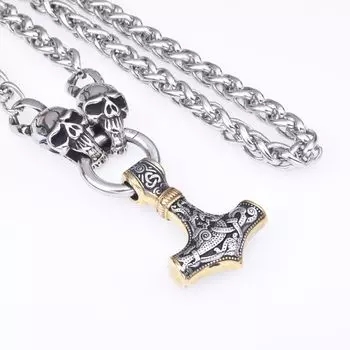 Европейские и американские персонализированные викинги из нержавеющей стали с подвеской в виде громового молота, мужское ожерелье из нержавеющей стали с призраком, ювелирные изделия в стиле панк 40