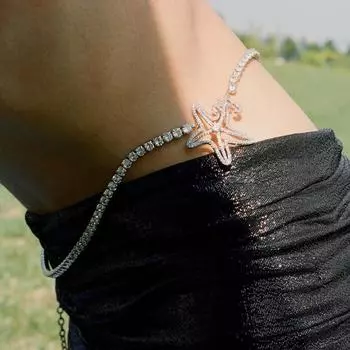 Европейские и американские пляжи, цепочка на талию Haichang с дикими стразами золотистый