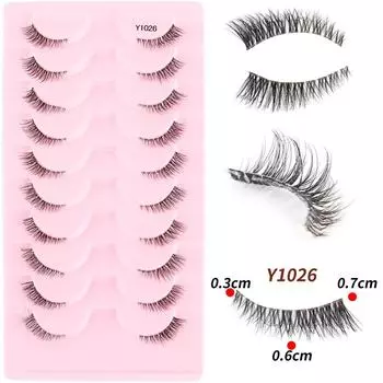 Европейские и американские полудлинные накладные ресницы с прозрачным стержнем - 10 пар Y1019