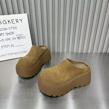 Европейские и американские полутапочки с большой головой и толстой подошвой, женские, новинка 2024 года, сумка, увеличивающая объем, ленивые матовые туфли-кексы 35 коричневый