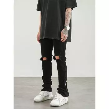 Европейские и американские популярные джинсы с рваными молниями, микро расклешенные джинсы, мужские брюки универсального нишевого дизайна в национальном стиле 2XL