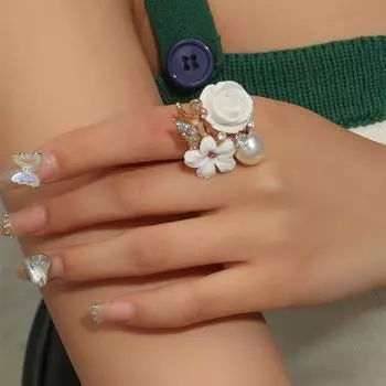 Европейские и американские популярные ювелирные изделия мода бриллиантовое указательное кольцо открытое золото индивидуальность роза цветок кольцо для женщин Average Size