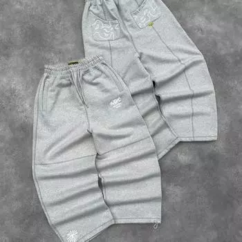 Европейские и американские повседневные регулируемые шнурком свободные уличные мужские и женские вышитые спортивные штаны S