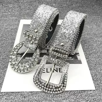 Европейские и американские повседневные универсальные женские джинсы Flash с металлическим декоративным поясом, студенческий пояс с заклепками Dingtalk Bead Rhinestone