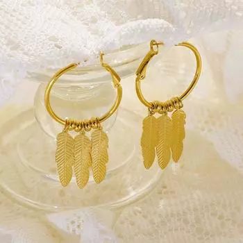 Европейские и американские преувеличенные модные серьги из титановой стали с листьями деревьев золотистый