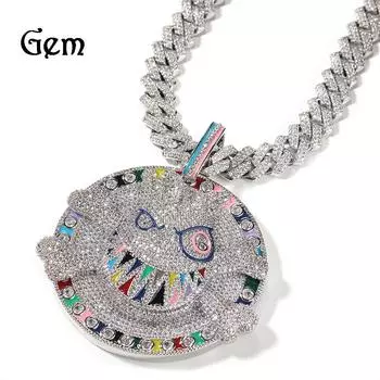 Европейские и американские Преувеличенные Ожерелья Для Мальчиков Хип-Хоп Микро Инкрустация Цирконом Металлическая Текстура Цветной Диск Модный Бренд Ожерелье Орнамент