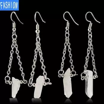 Европейские и американские преувеличенные популярные ювелирные изделия, натуральные нерегулярные серьги с белыми кристаллами, маленькие пляжные серьги со свежей цепочкой Crystal