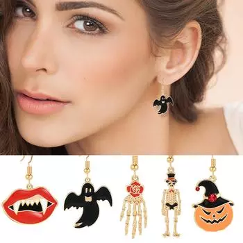 Европейские и американские преувеличенные трендовые серьги из сплава с изображением скелета паука и призрака на Хэллоуин, новые серьги One Size
