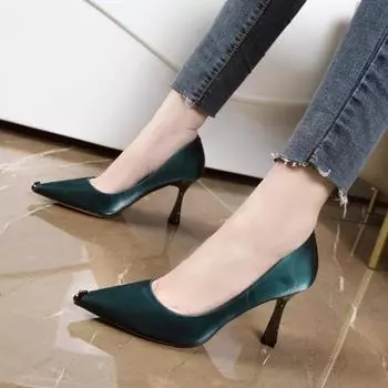Европейские и американские профессиональные туфли на высоком каблуке 2024 года, новые металлические украшения, матовые, элегантные туфли на высоком каблуке для поездок на работу, Trafza 34 зелёный