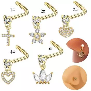 Европейские и американские проколы L-стержня, носовые кольца, костюмы из нержавеющей стали, носовые персиковые сердечки, персиковые сердечки, ловушки для носа, украшения