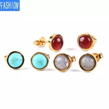 Европейские и американские простые серьги с натуральными кристаллами, многоцветные выпуклые маленькие серьги-шапочки для женщин turquoise