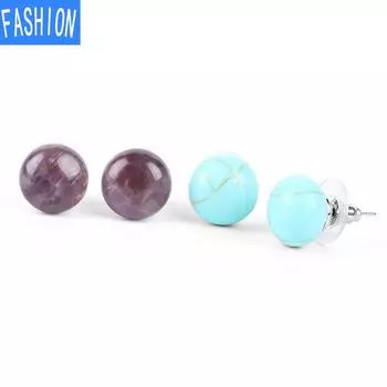 Европейские и американские простые женские круглые серьги-бобы, модные серьги из мрамора, красной сосны, зеленой сосны, аметистовый порошок rosequartz