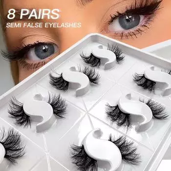 Европейские и американские прожаренные во фритюре волосы, накладные ресницы на половину глаза, 8 пар толстых вьющихся имитационных накладных ресниц HALF-47