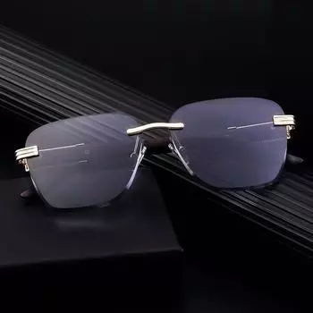 Европейские и американские ретро безрамные солнцезащитные очки с обрезанными краями для мужчин. Новые солнцезащитные очки с леопардовым принтом в коробочке. Трендовые очки.