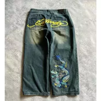 Европейские и американские ретро-брюки в стиле хип-хоп и олдскул с вышитым черепом, свободные повседневные стильные джинсы 28