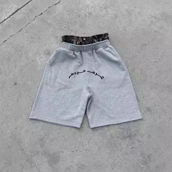 Европейские и американские ретро-шорты свободного покроя из двух частей с двойной талией для мужчин и женщин S серый