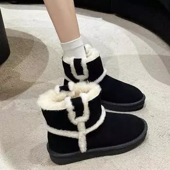 Европейские и американские ретро-зимние ботинки для женщин 2024 года, новые кожаные и меховые интегрированные плюшевые утолщенные теплые короткие ботинки со средним рукавом 35 хаки